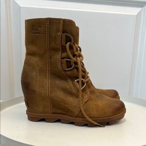 Sorel Tan Wedge Boots with Suede Finish